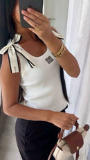 Miu Miu - Top avec Noeuds & logo brodé Blanc