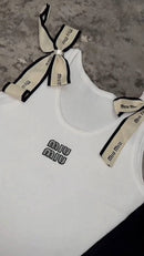 Miu Miu - Top avec Noeuds & logo brodé Blanc