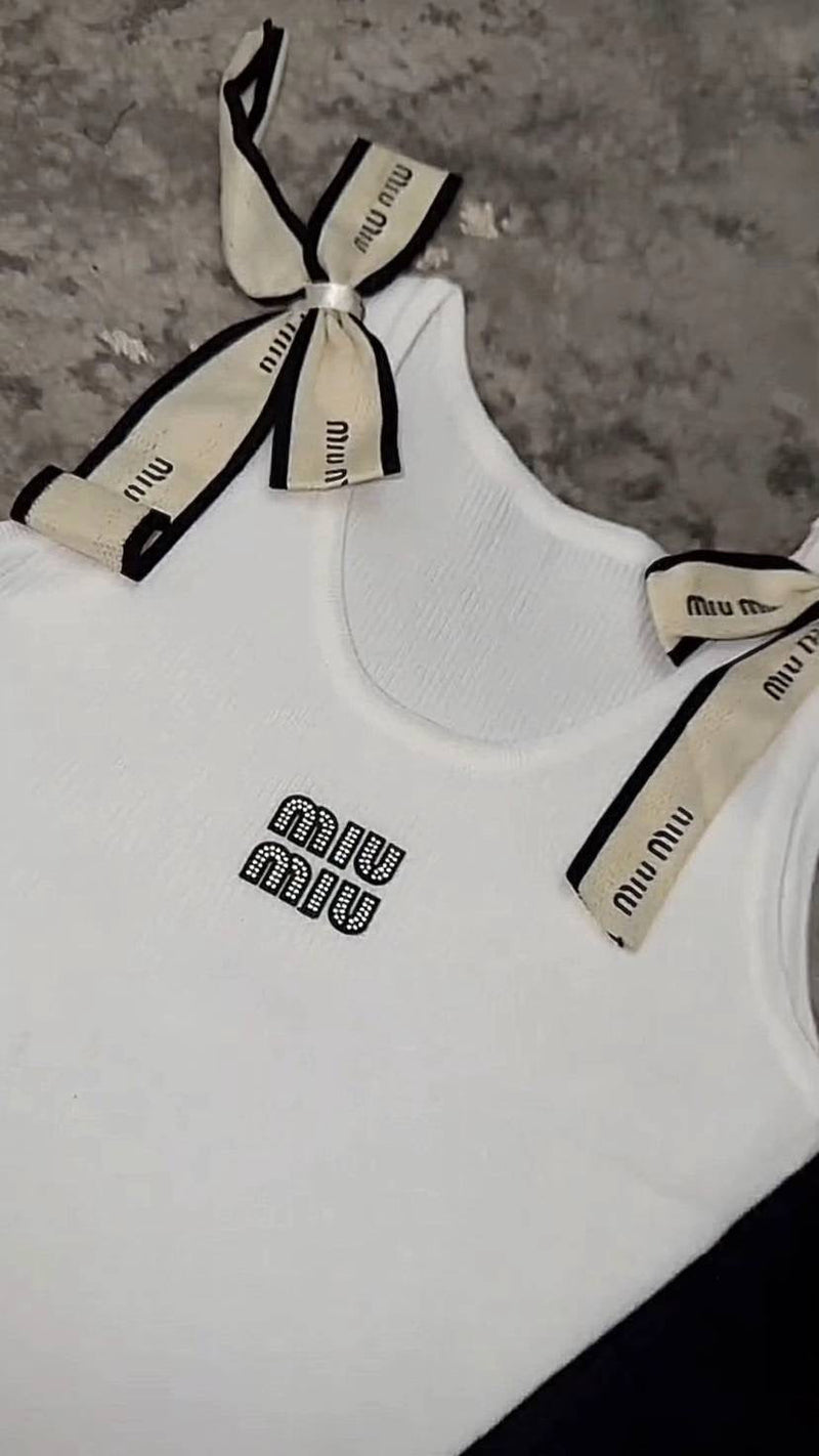 Miu Miu - Top avec Noeuds & logo brodé Blanc