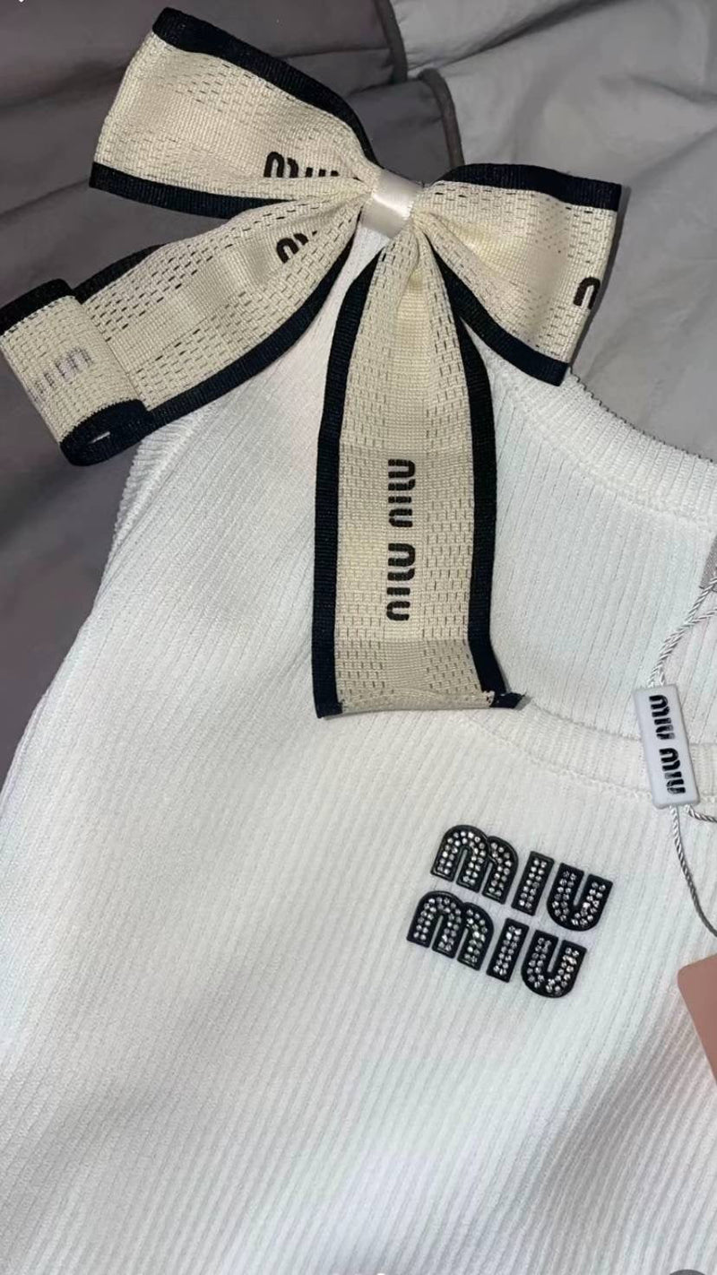 Miu Miu - Top avec Noeuds & logo brodé Blanc
