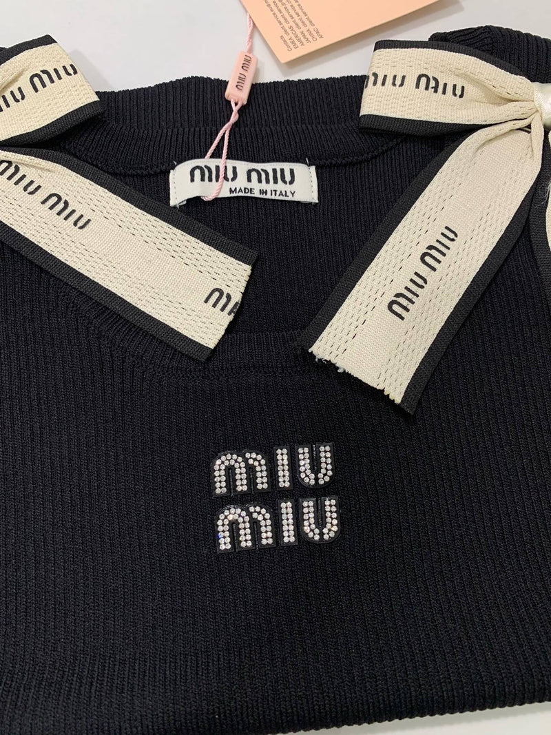 Miu Miu - Top avec Noeuds & logo brodé Noir