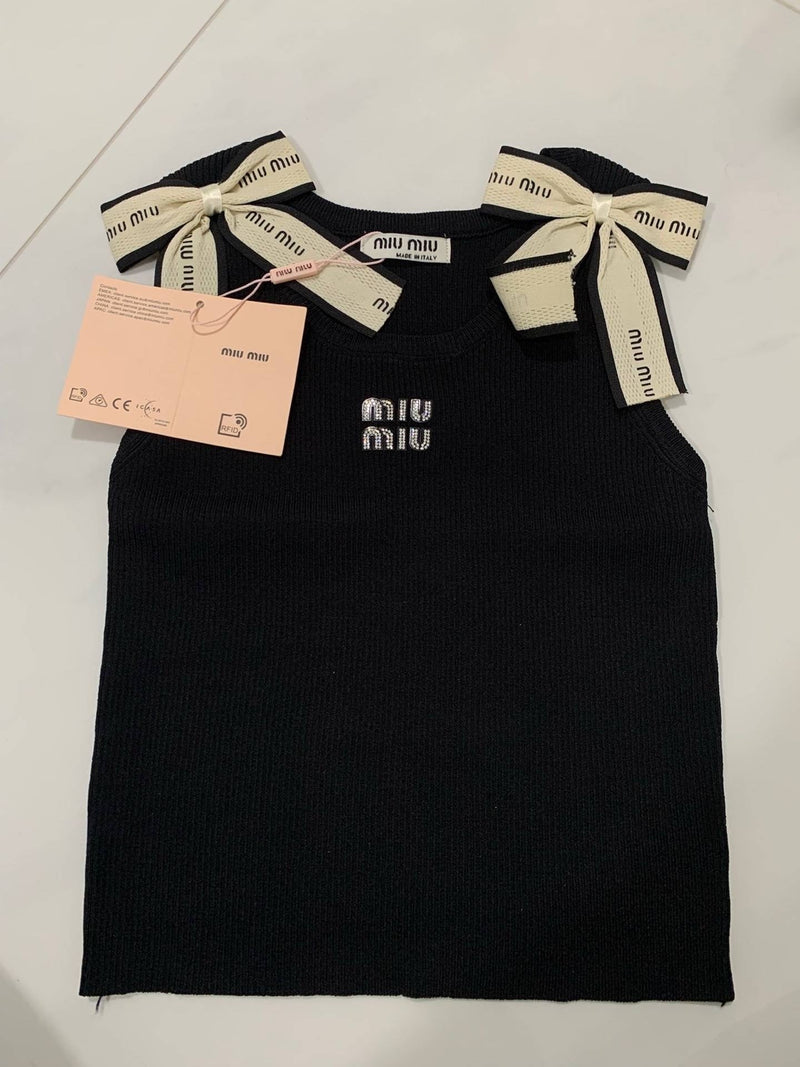 Miu Miu - Top avec Noeuds & logo brodé Noir
