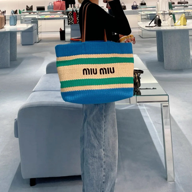 Miumiu - Raffia-effect woven tote bag