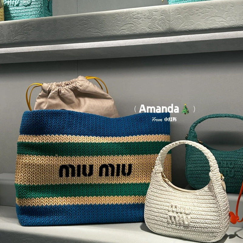 Miumiu - Raffia-effect woven tote bag