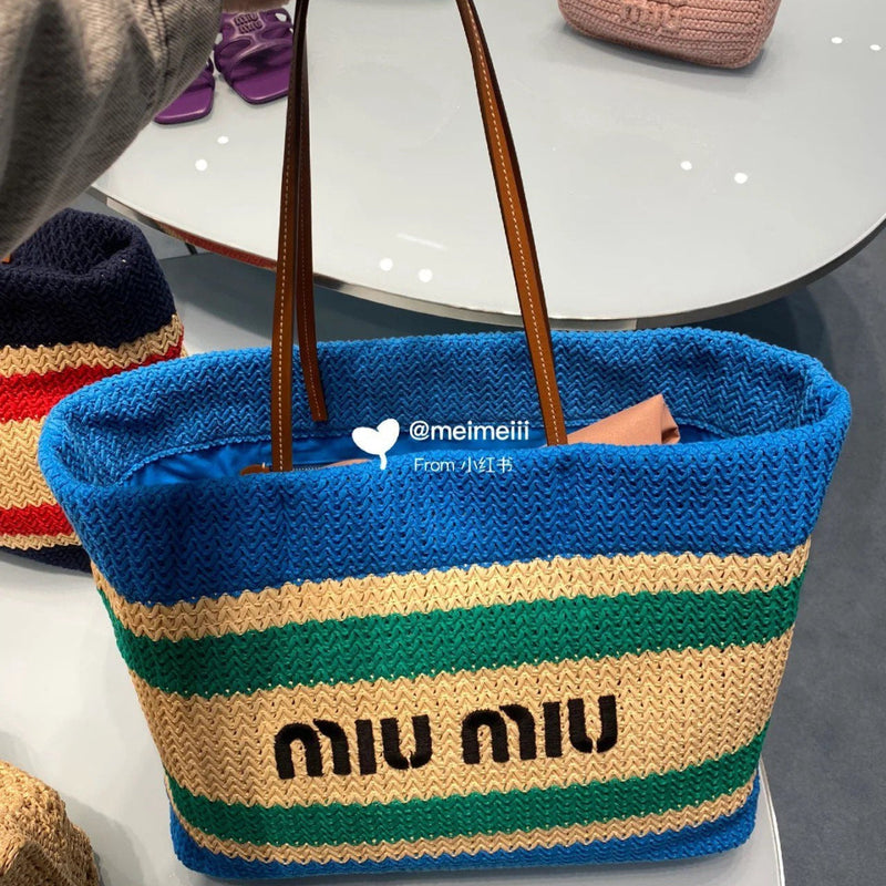 Miumiu - Raffia-effect woven tote bag