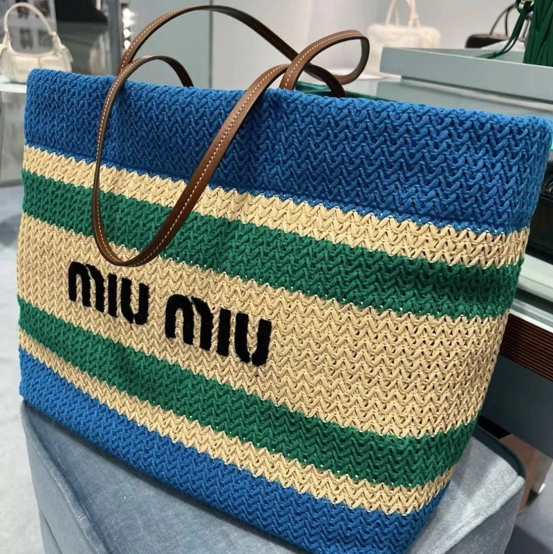 Miumiu - Raffia-effect woven tote bag