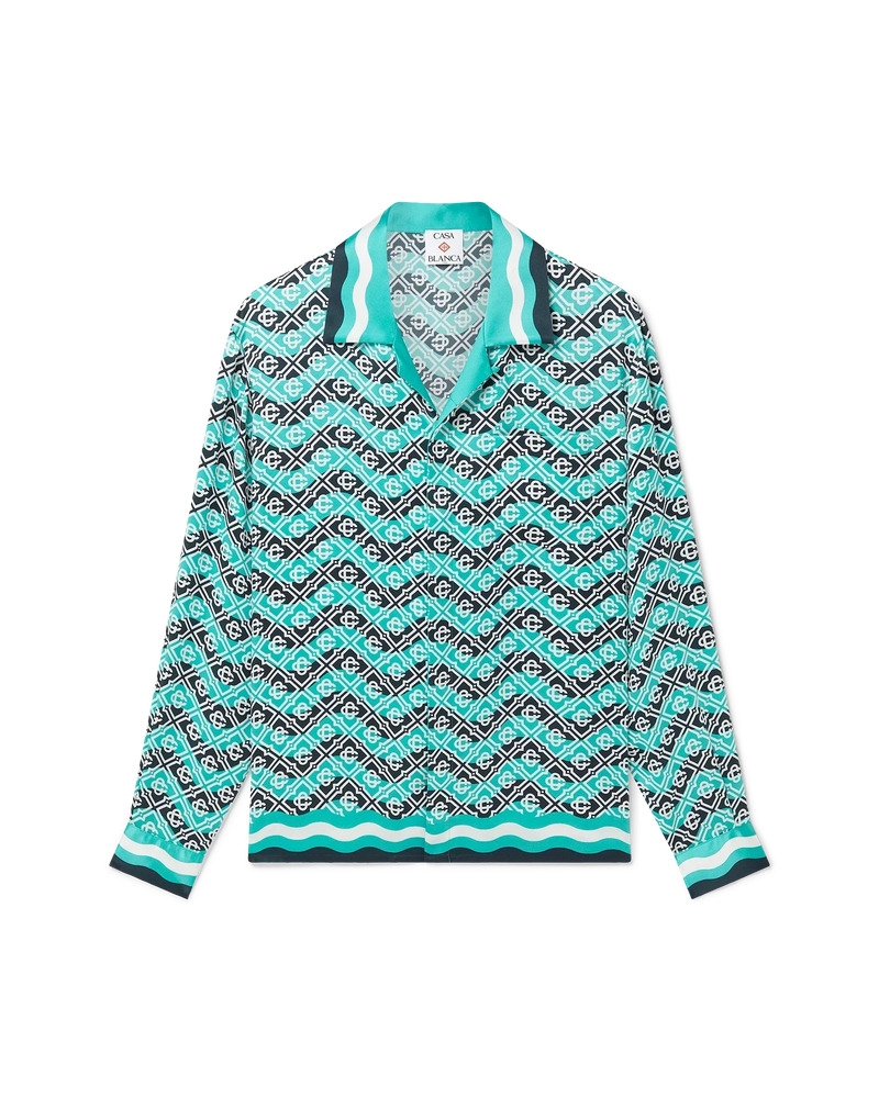 Monogram Wave Long Sleeve Silk Shirt