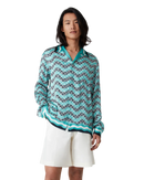 Monogram Wave Long Sleeve Silk Shirt