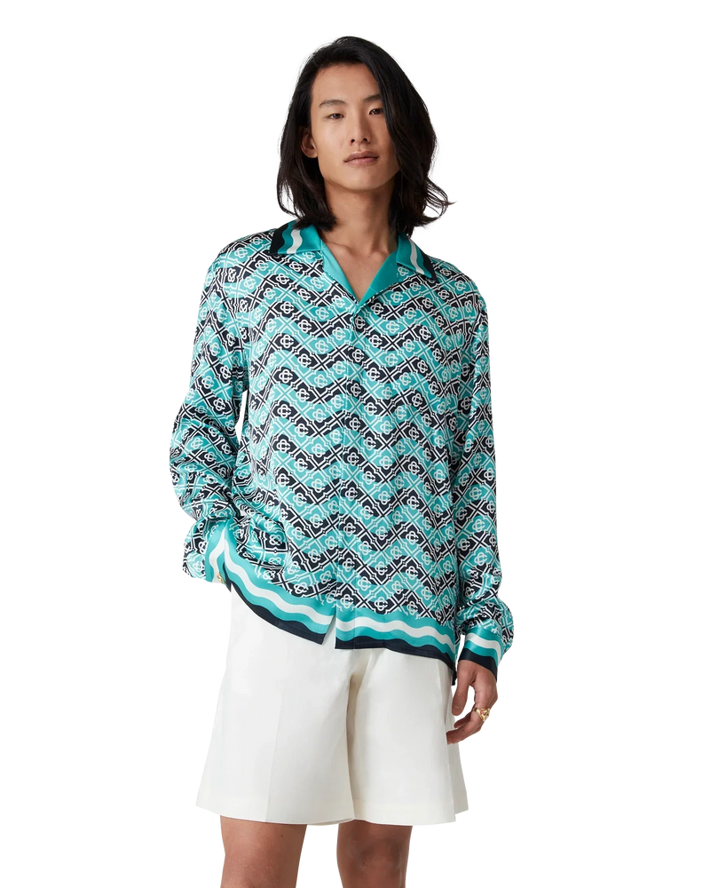 Monogram Wave Long Sleeve Silk Shirt