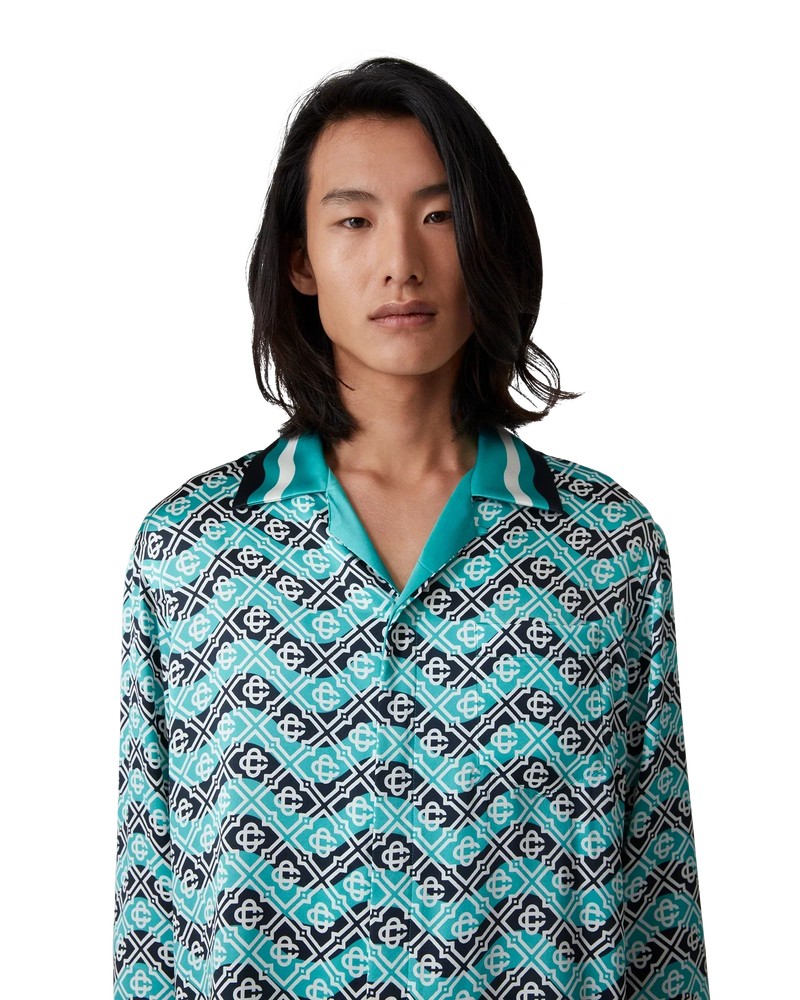 Monogram Wave Long Sleeve Silk Shirt