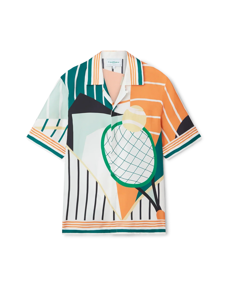 Court Abstrait Short Sleeve Silk Shirt