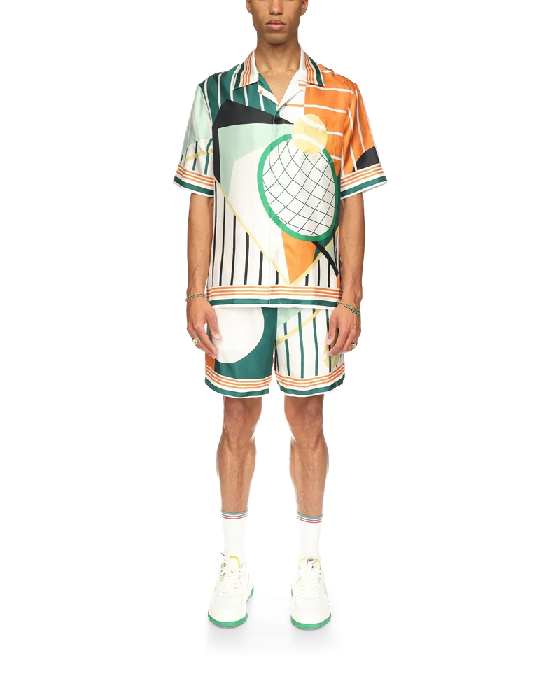 Court Abstrait Short Sleeve Silk Shirt