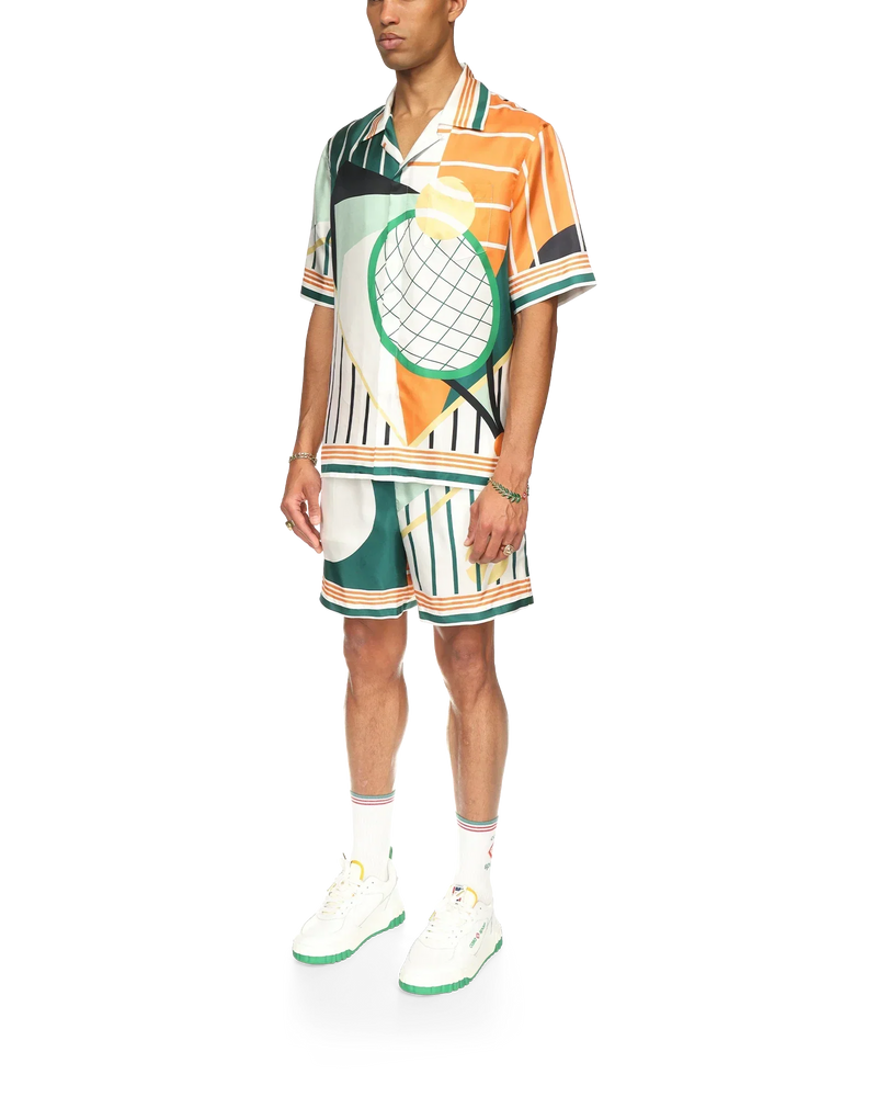 Court Abstrait Short Sleeve Silk Shirt