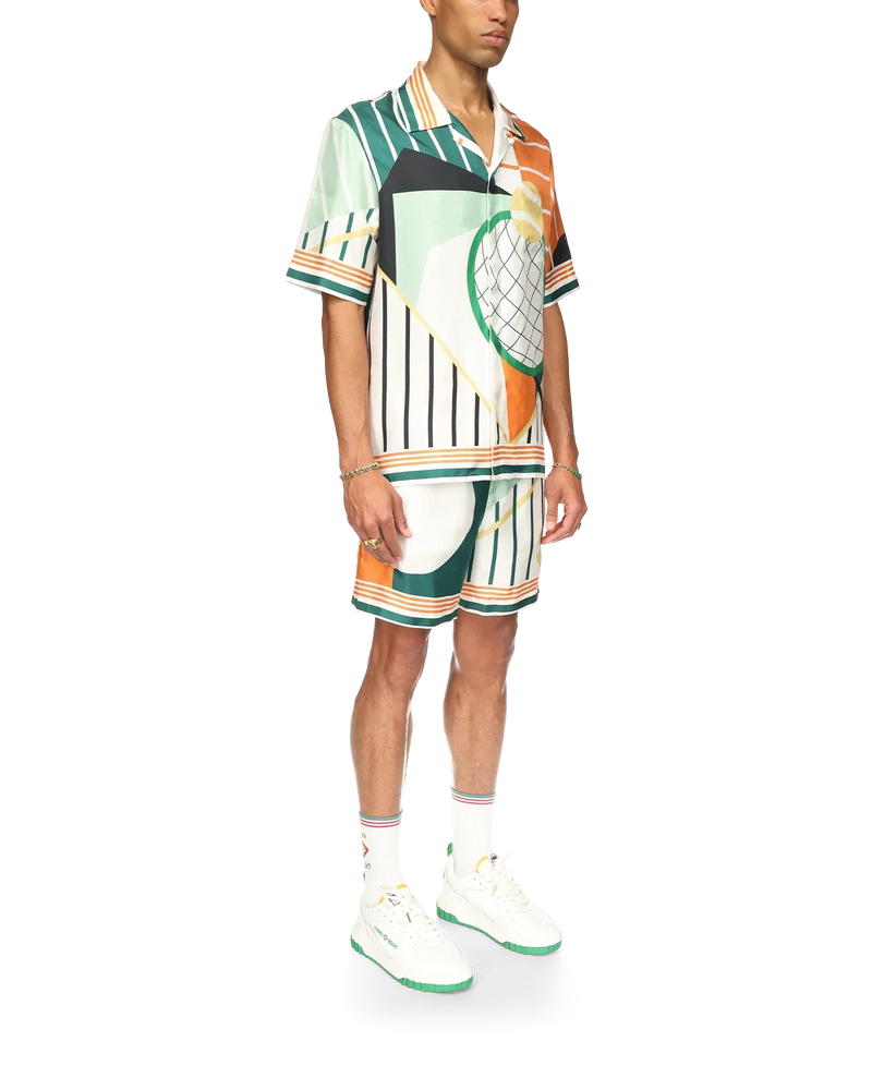 Court Abstrait Short Sleeve Silk Shirt