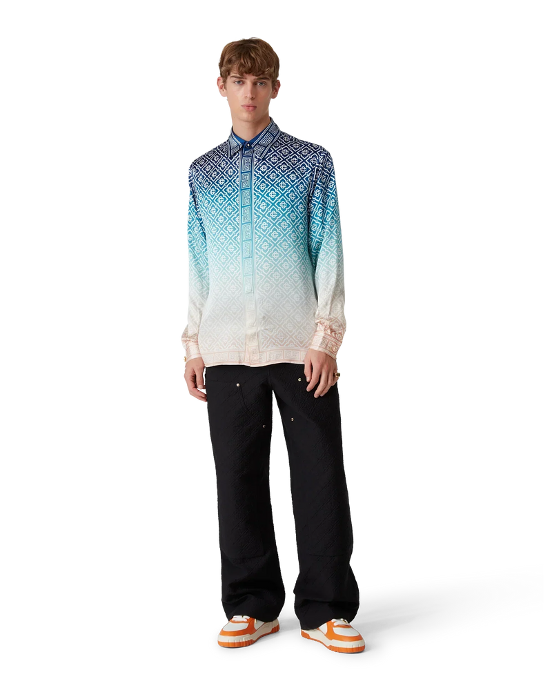 Jacquard Gradient Long Sleeve Silk Shirt
