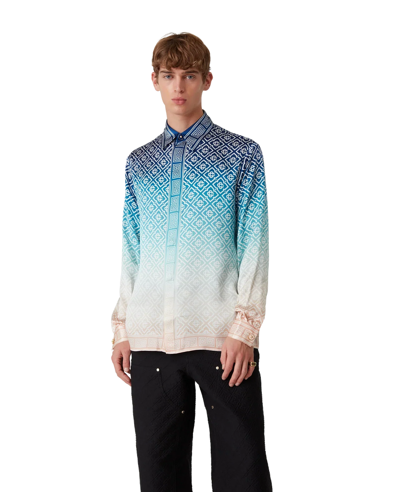Jacquard Gradient Long Sleeve Silk Shirt