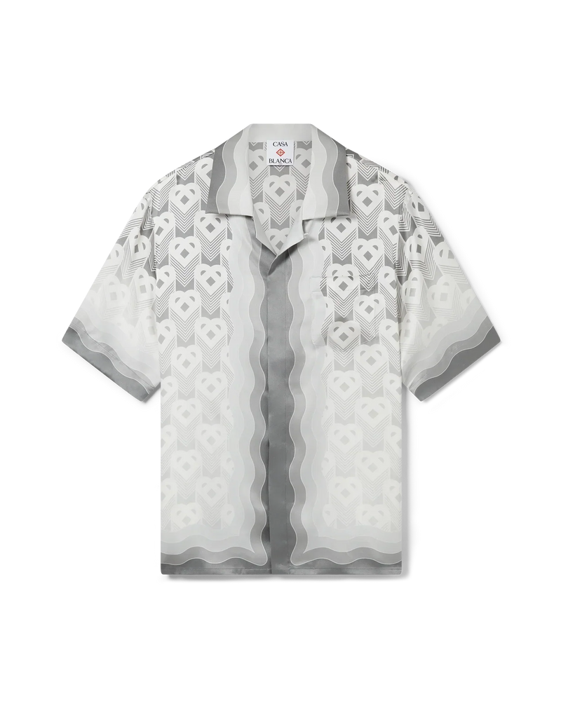 Gradient Heart Monogram Short Sleeve Silk Shirt
