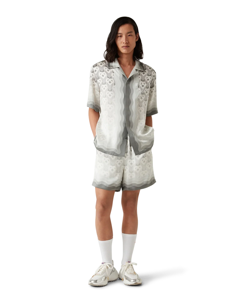 Gradient Heart Monogram Short Sleeve Silk Shirt