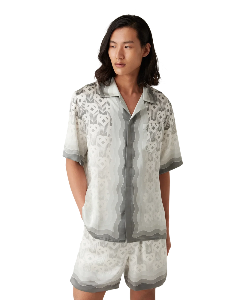 Gradient Heart Monogram Short Sleeve Silk Shirt