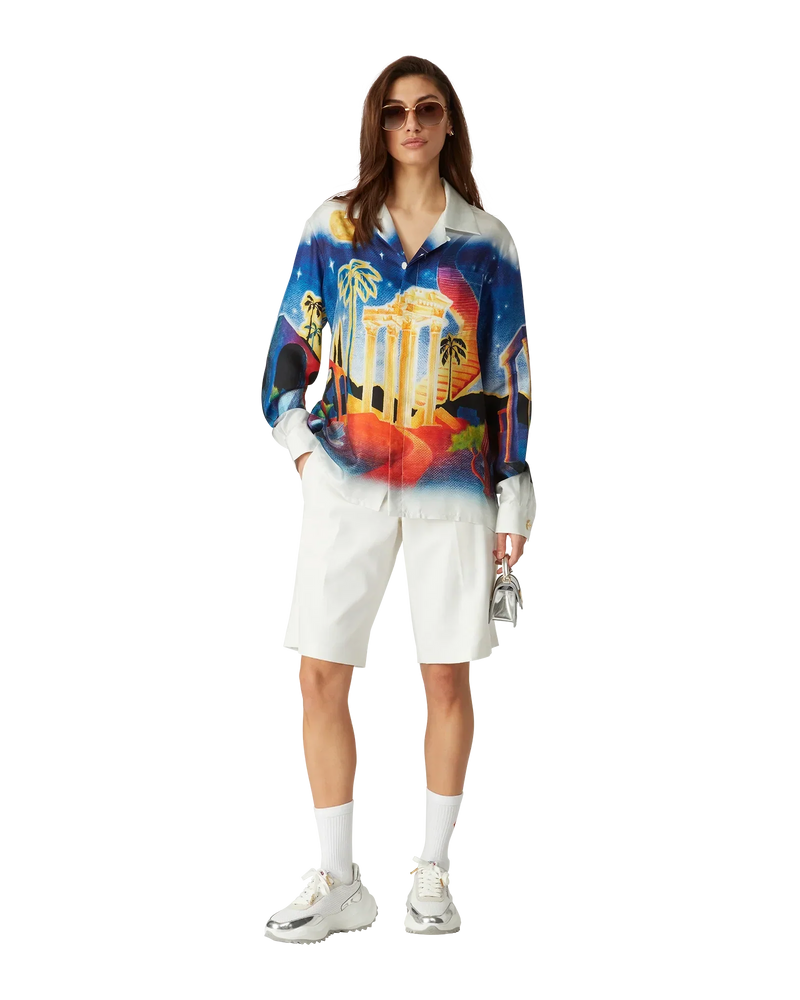 Midnight Acropolis Long Sleeve Silk Shirt