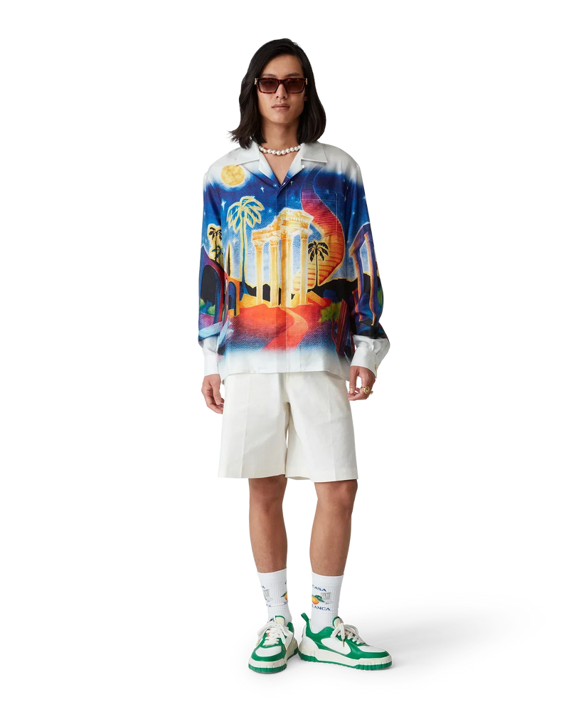 Midnight Acropolis Long Sleeve Silk Shirt