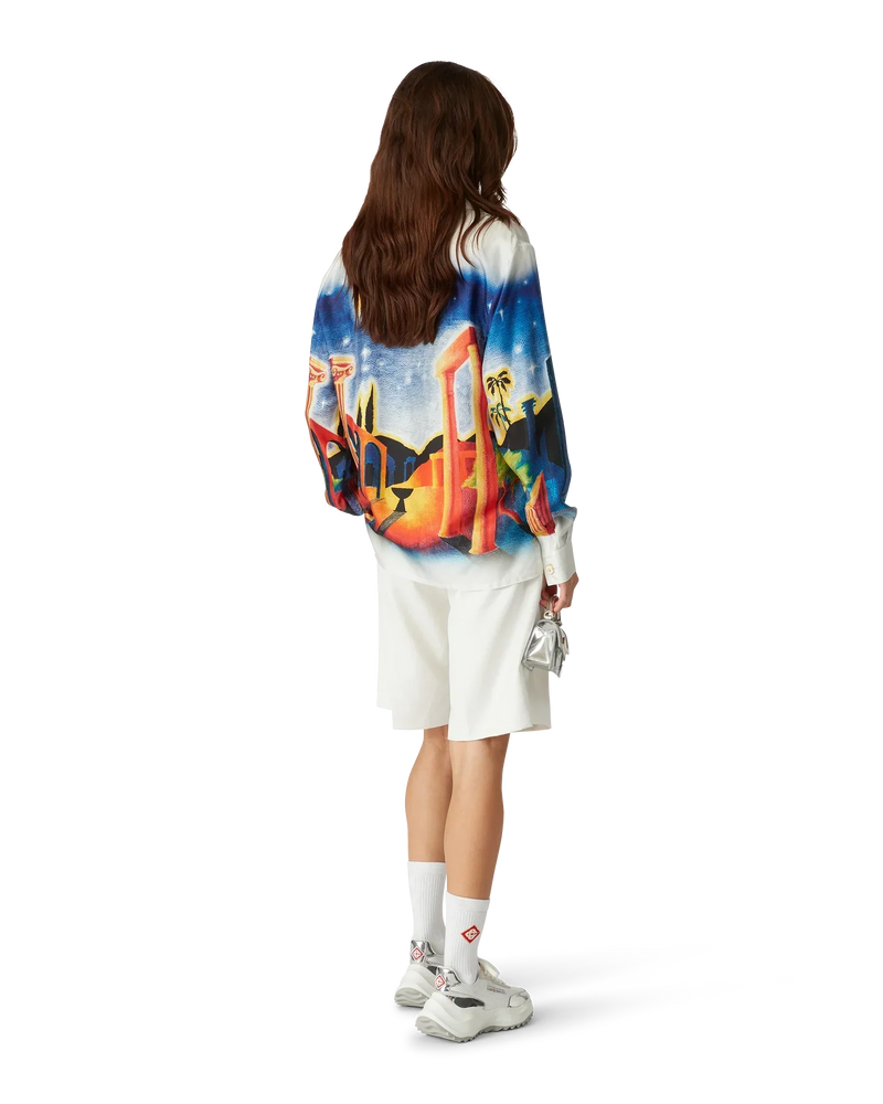 Midnight Acropolis Long Sleeve Silk Shirt