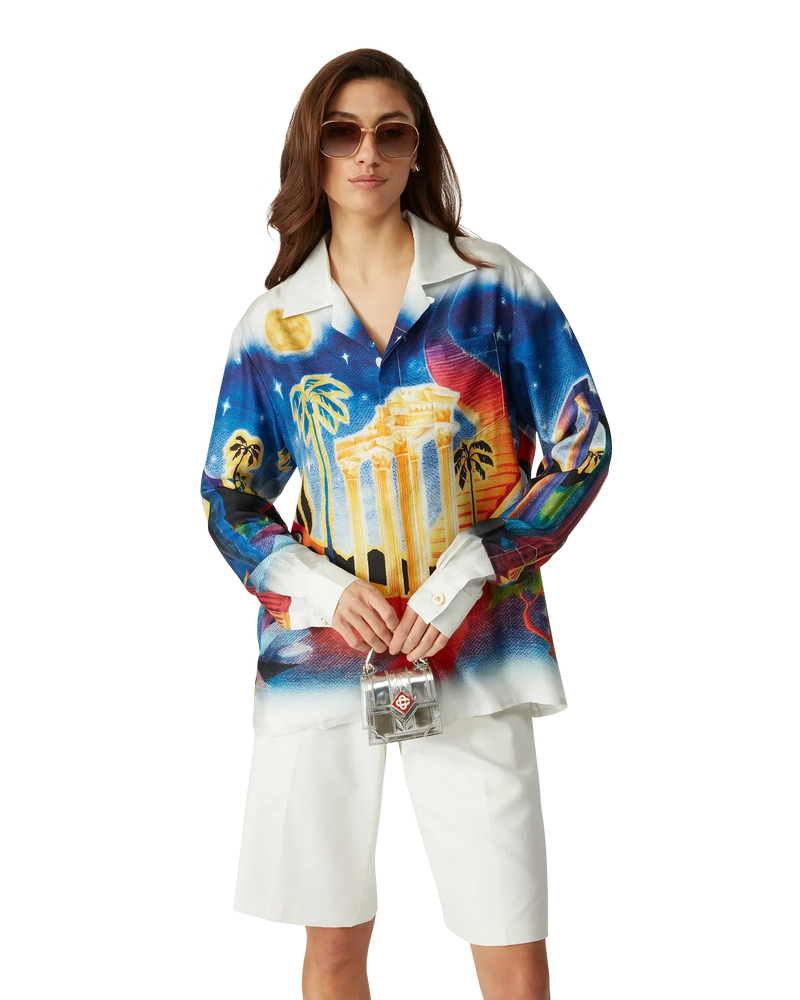 Midnight Acropolis Long Sleeve Silk Shirt
