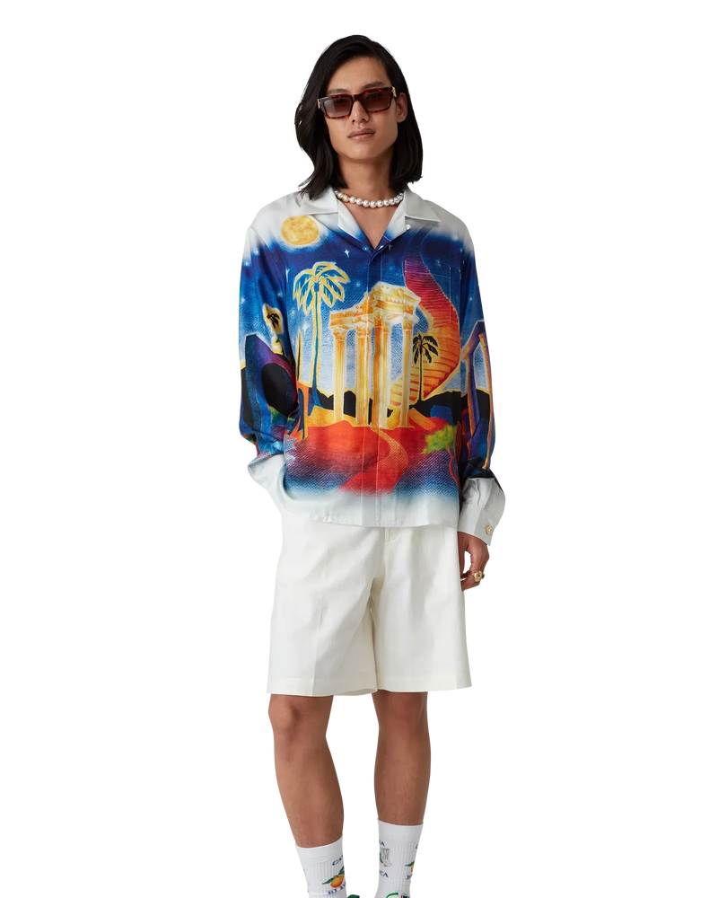 Midnight Acropolis Long Sleeve Silk Shirt