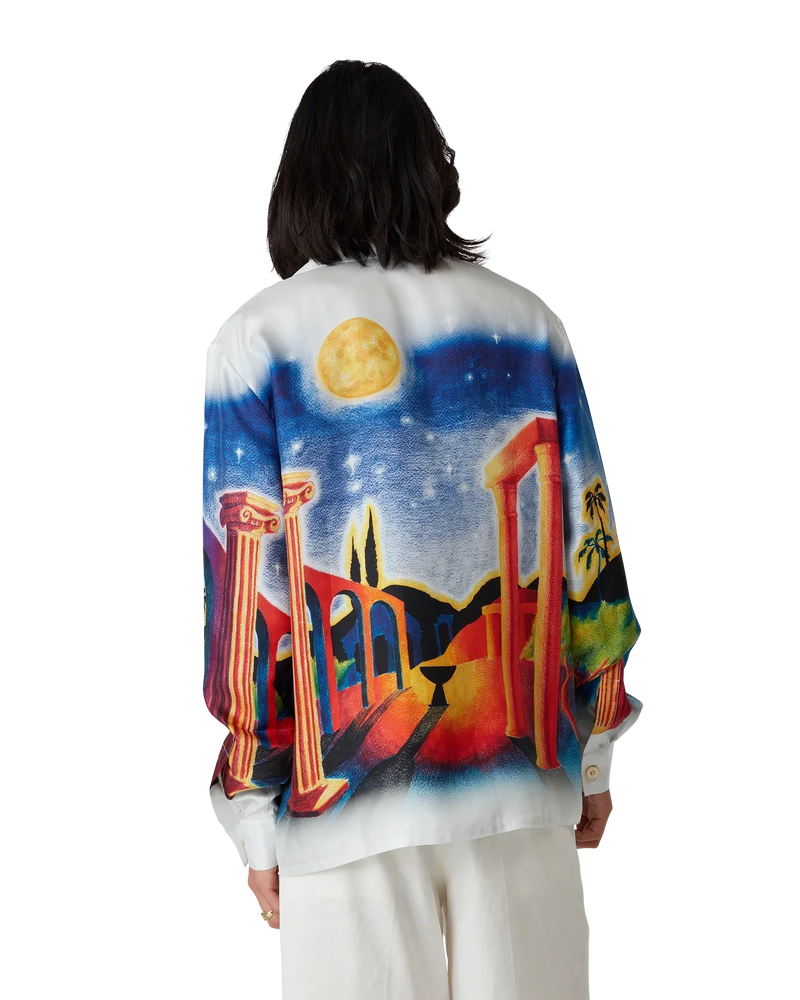 Midnight Acropolis Long Sleeve Silk Shirt