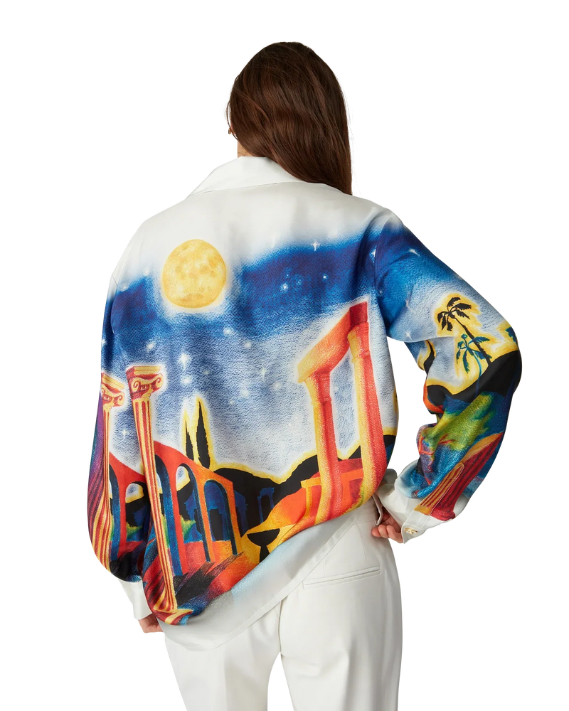 Midnight Acropolis Long Sleeve Silk Shirt