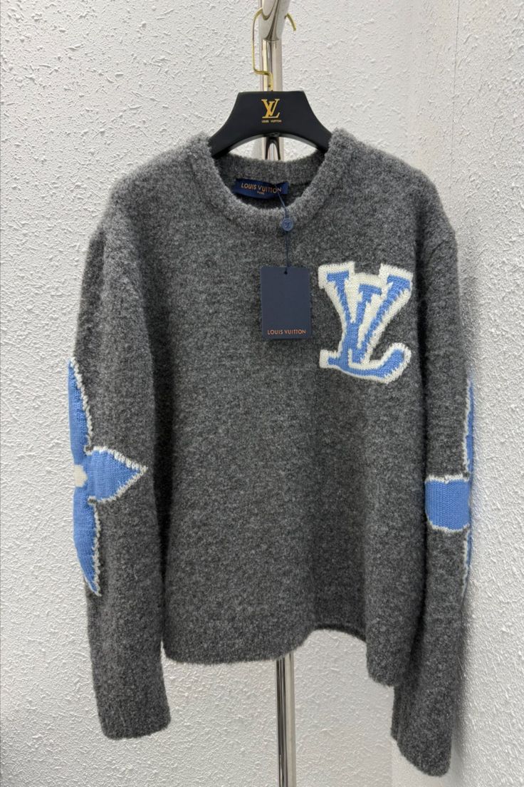 Louis Vuitton - Pull en laine monogramme LV Bleu Ciel Gris Foncée