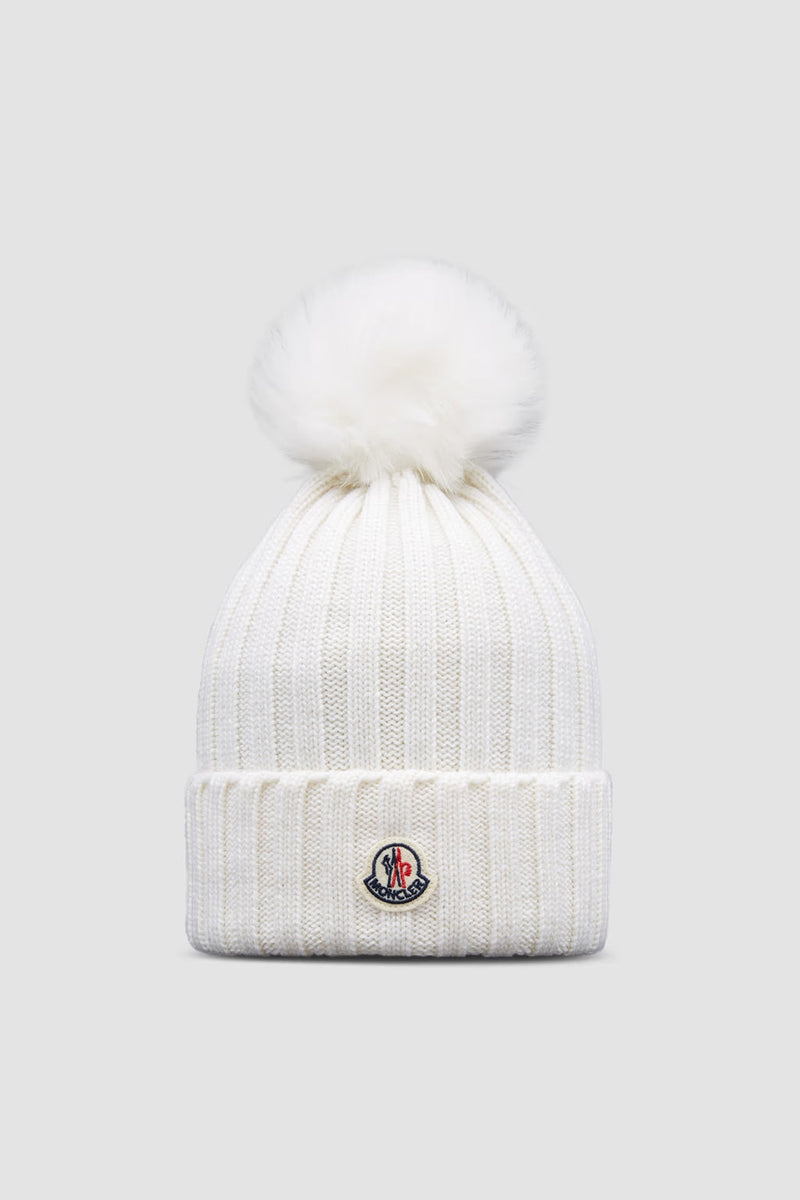 Moncler - Bonnet en laine avec pompon Blanc