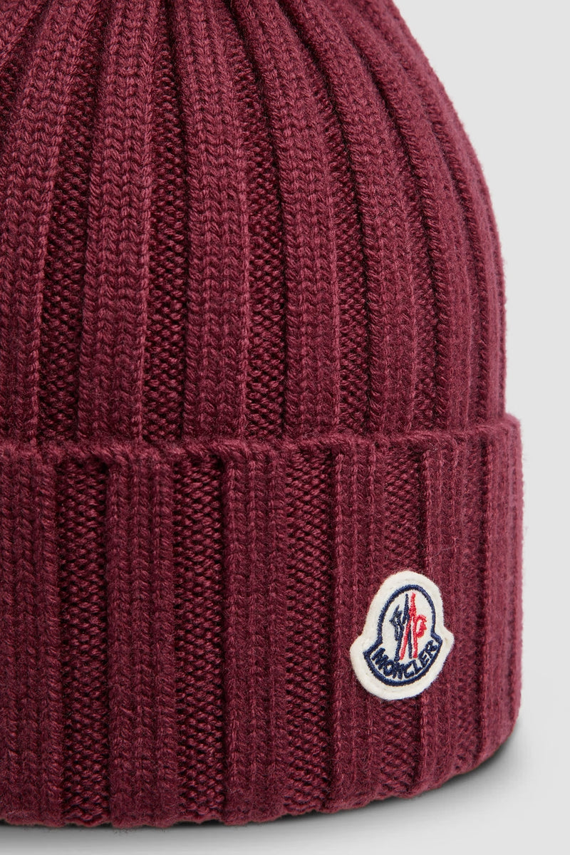 Moncler - Bonnet en laine avec pompon Bordeaux