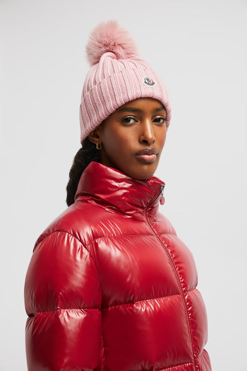 Moncler - Bonnet en laine avec pompon Rose Clair