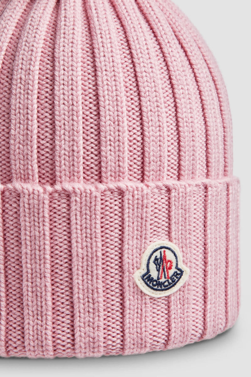 Moncler - Bonnet en laine avec pompon Rose Clair