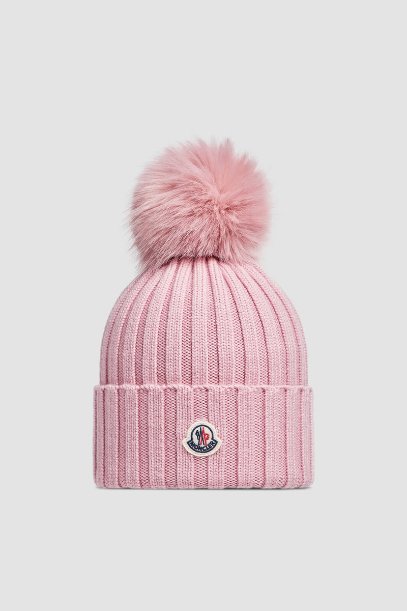 Moncler - Bonnet en laine avec pompon Rose Clair