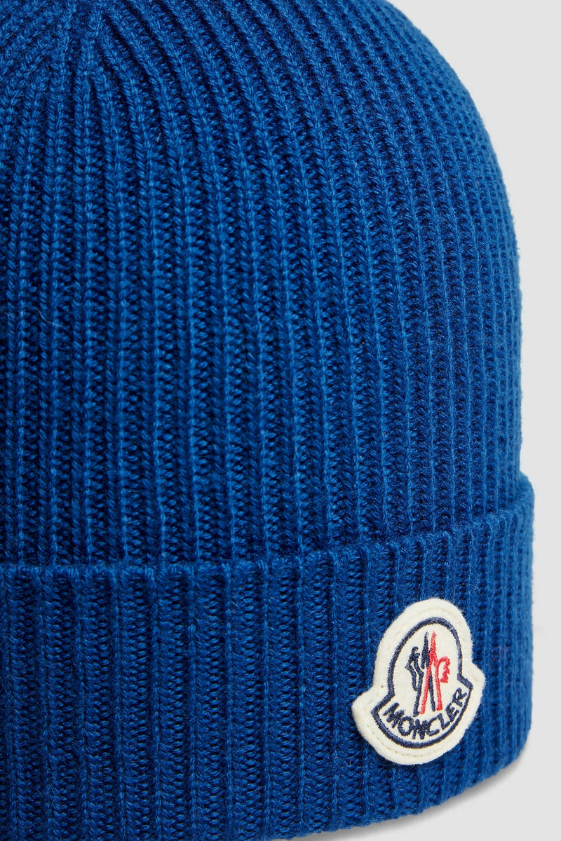 Moncler - Bonnet en laine fine Bleu Électrique