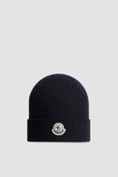 Moncler - Bonnet en laine fine Bleu marine