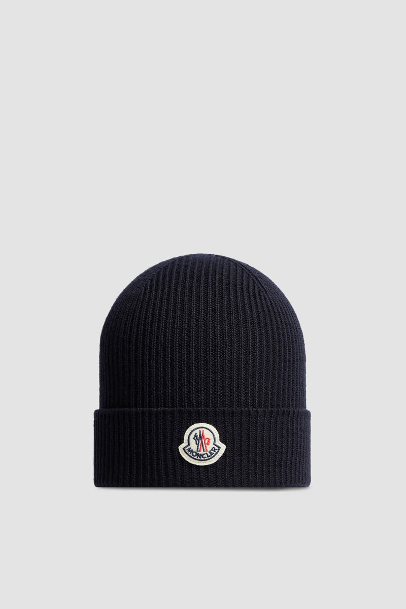 Moncler - Bonnet en laine fine Bleu marine