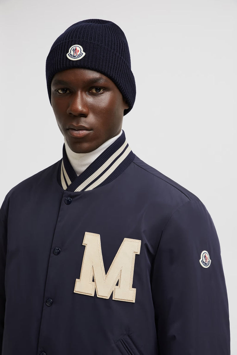 Moncler - Bonnet en laine fine Bleu marine