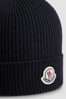Moncler - Bonnet en laine fine Bleu marine