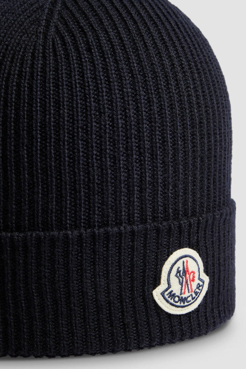 Moncler - Bonnet en laine fine Bleu marine