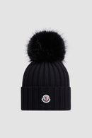 Moncler - Bonnet en laine avec pompon Noir