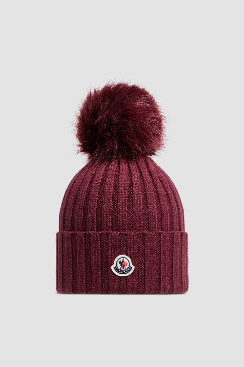 Moncler - Bonnet en laine avec pompon Bordeaux
