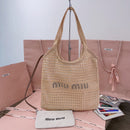 Miumiu - IVY raffia-effect and linen bag