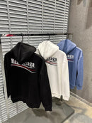 Balenciaga - Sweat à capuche en coton logo Balenciaga Noir / Blanc / Bleu