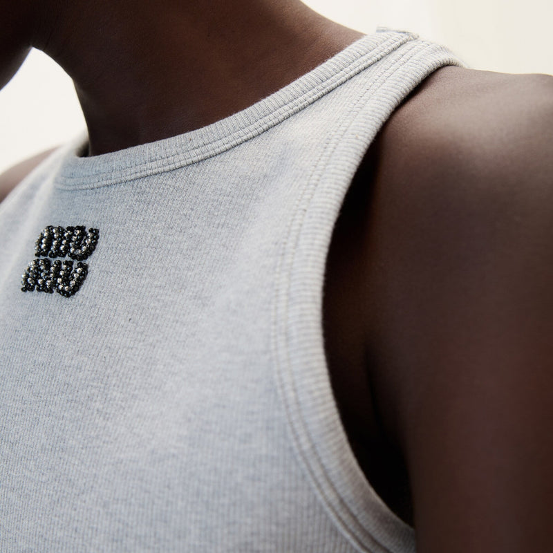 Miu Miu - Haut en jersey côtelé Gris