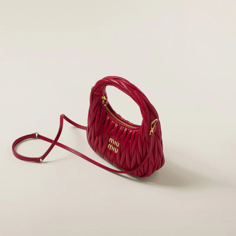 Miumiu - Wander matelassé nappa leather hobo bag red