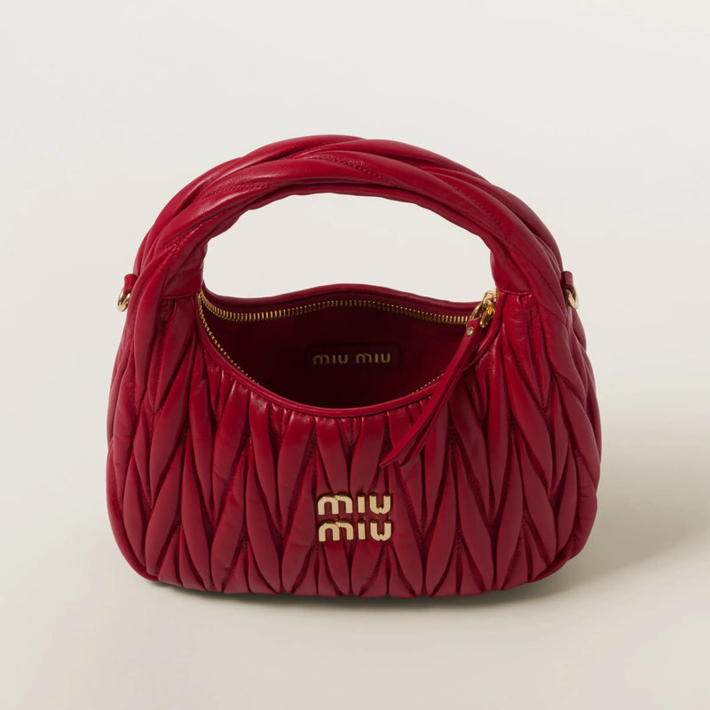 Miumiu - Wander matelassé nappa leather hobo bag red