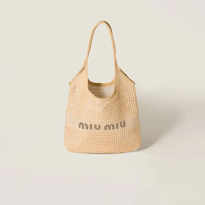 Miumiu - IVY raffia-effect and linen bag